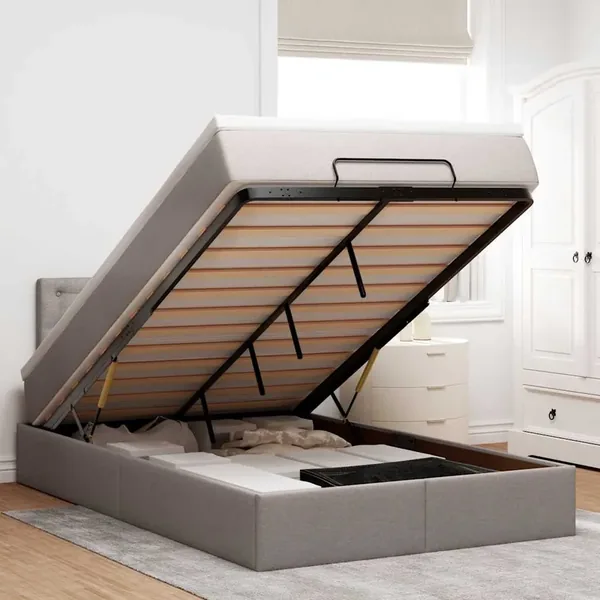 Lit ottoman avec matelas et LED Taupe 120x190 cm tissu