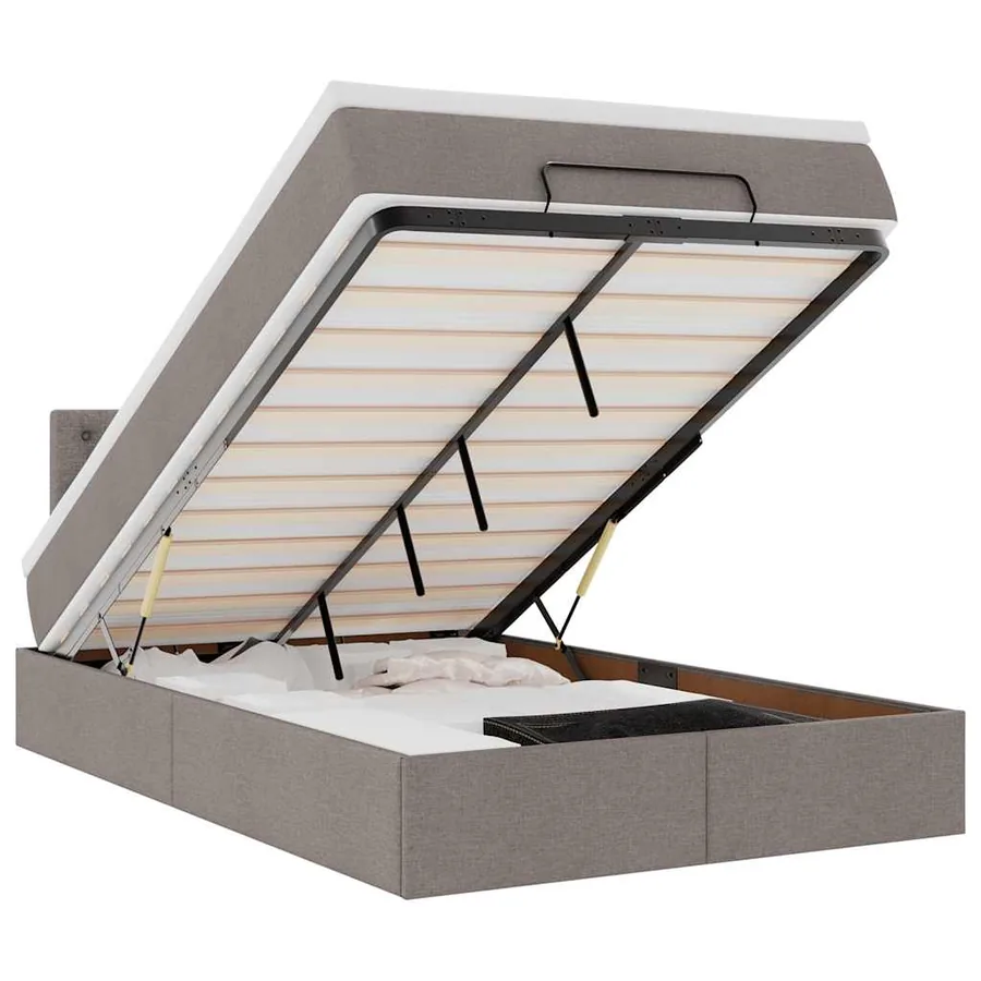 Lit ottoman avec matelas et LED Taupe 120x190 cm tissu - 2
