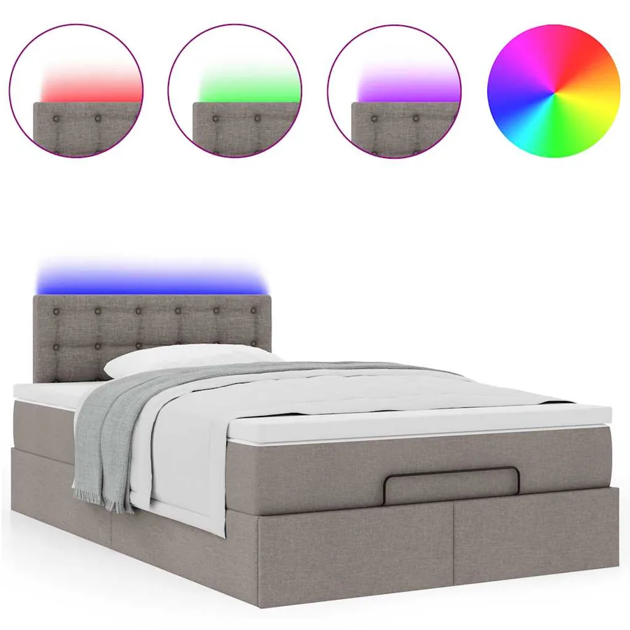 Lit ottoman avec matelas et LED Taupe 120x190 cm tissu - 5