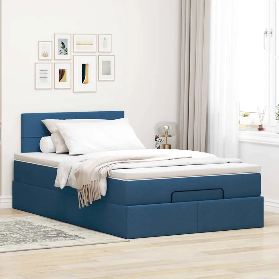 Lit ottoman avec matelas et LED bleu 120x190 cm tissu - 4