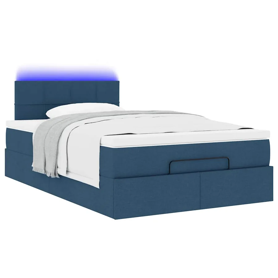 Lit ottoman avec matelas et LED bleu 120x190 cm tissu - 6