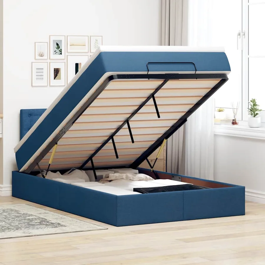 Lit ottoman avec matelas et LED bleu 120x190 cm tissu