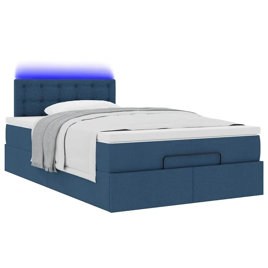 Lit ottoman avec matelas et LED bleu 120x190 cm tissu - 6