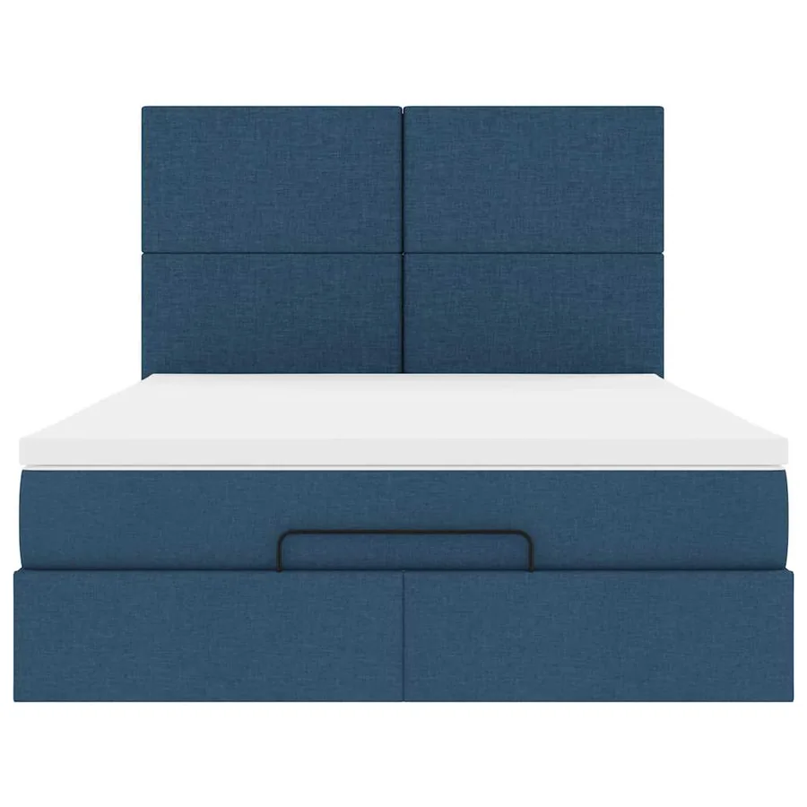 Cadre de lit ottoman avec matelas bleu 140x200 cm tissu - 7