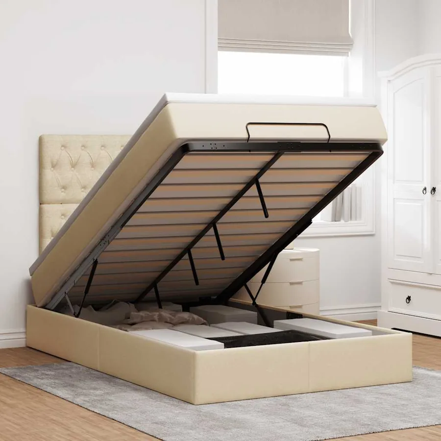 Cadre de lit ottoman avec matelas crème 120x190 cm tissu