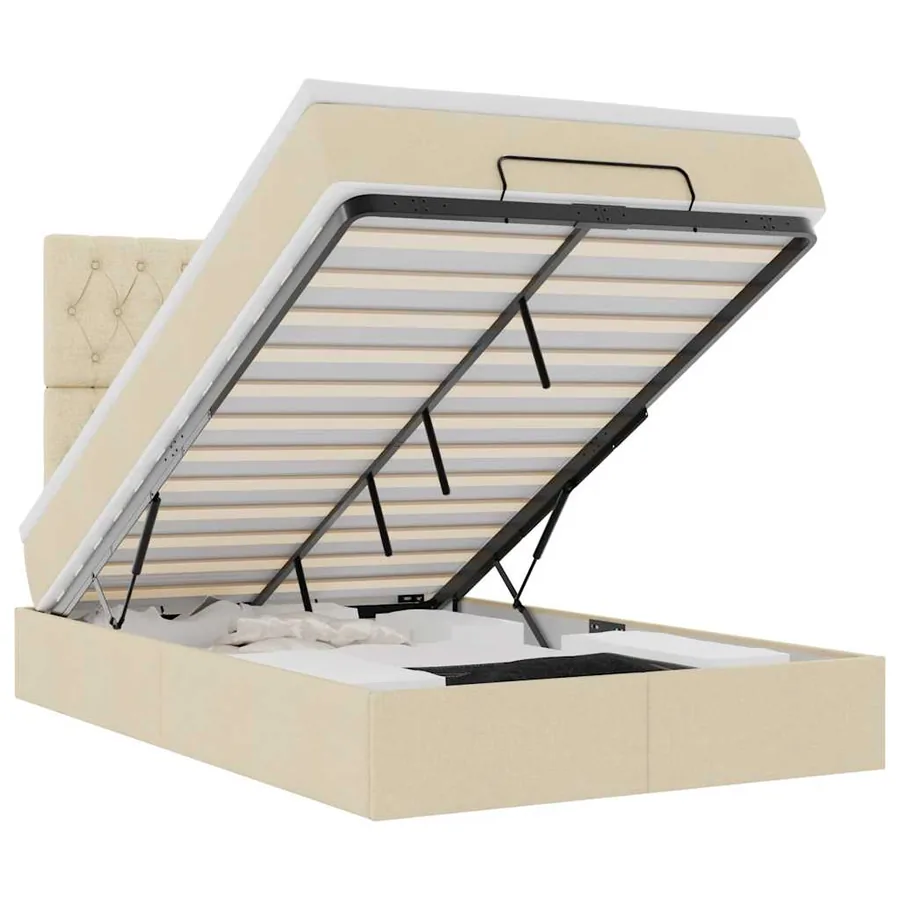 Cadre de lit ottoman avec matelas crème 120x190 cm tissu - 2