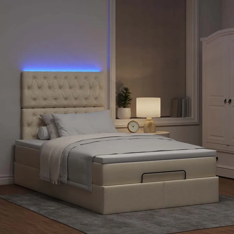 Cadre de lit ottoman avec matelas crème 120x190 cm tissu - 3