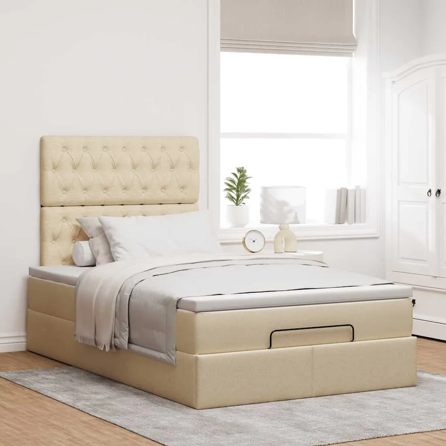 Cadre de lit ottoman avec matelas crème 120x190 cm tissu - 4
