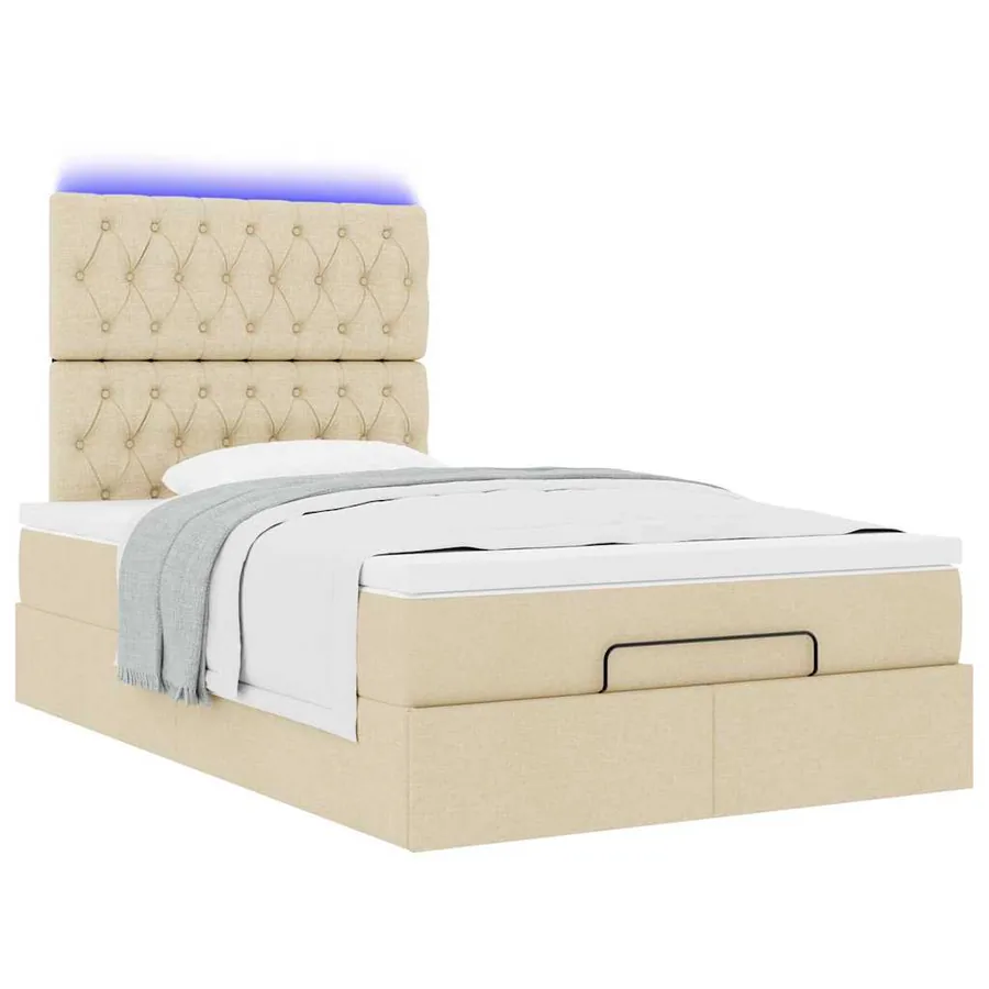 Cadre de lit ottoman avec matelas crème 120x190 cm tissu - 6