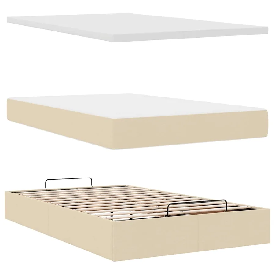 Cadre de lit ottoman avec matelas crème 120x190 cm tissu - 9