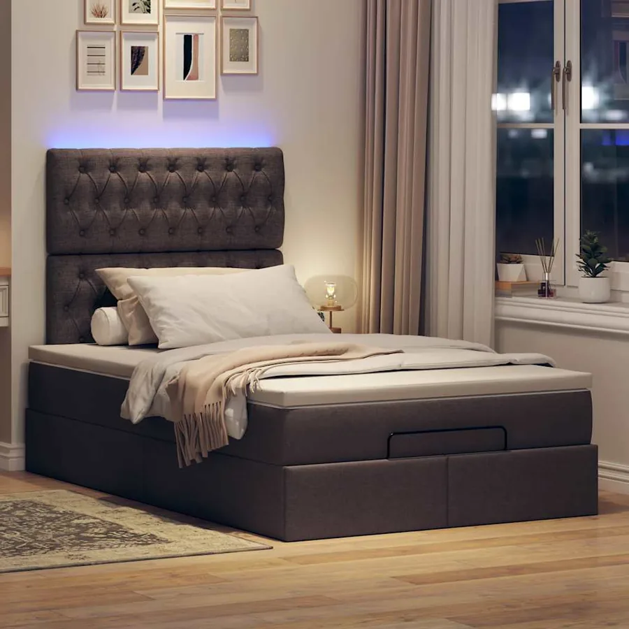 Cadre de lit ottoman avec matelas marron foncé 120x190 cm tissu - 3