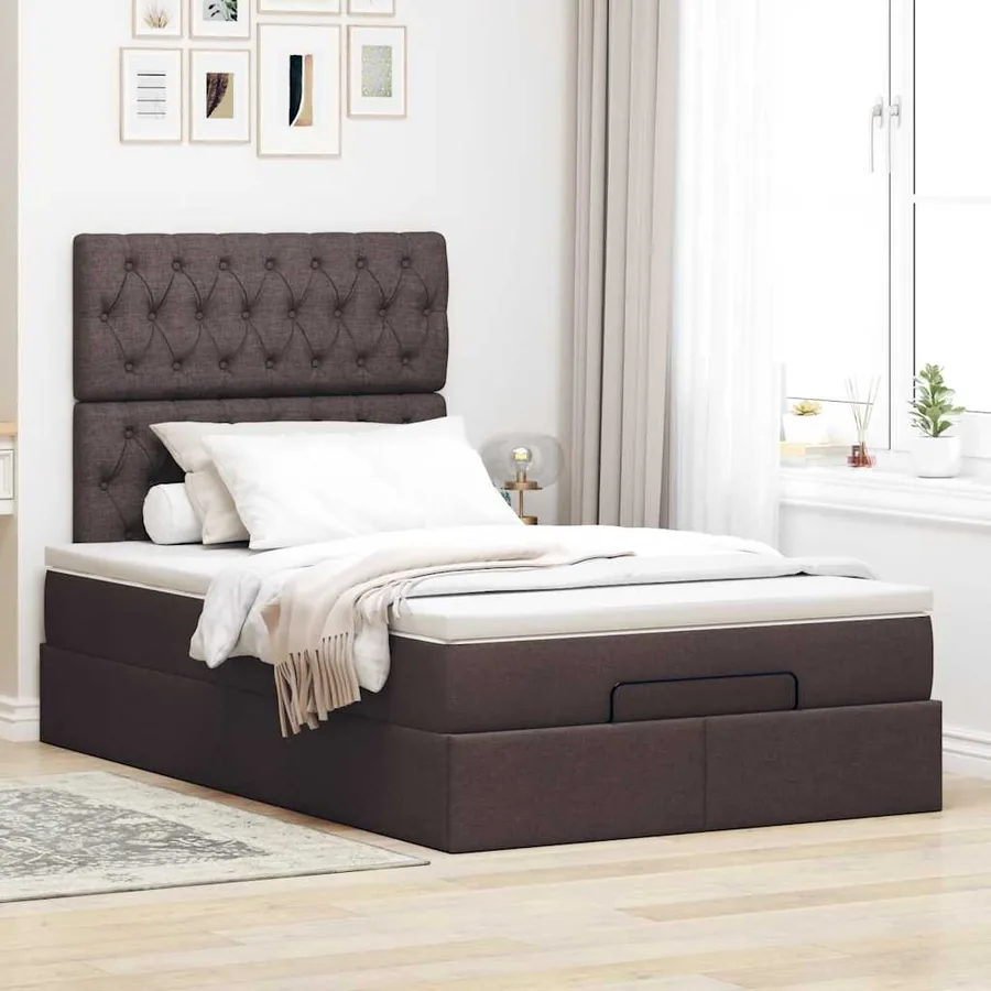 Cadre de lit ottoman avec matelas marron foncé 120x190 cm tissu - 4