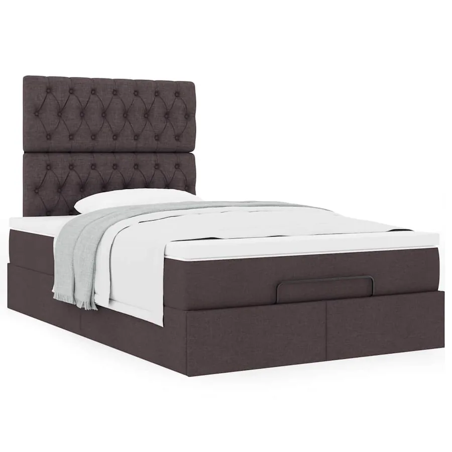 Cadre de lit ottoman avec matelas marron foncé 120x190 cm tissu - 5