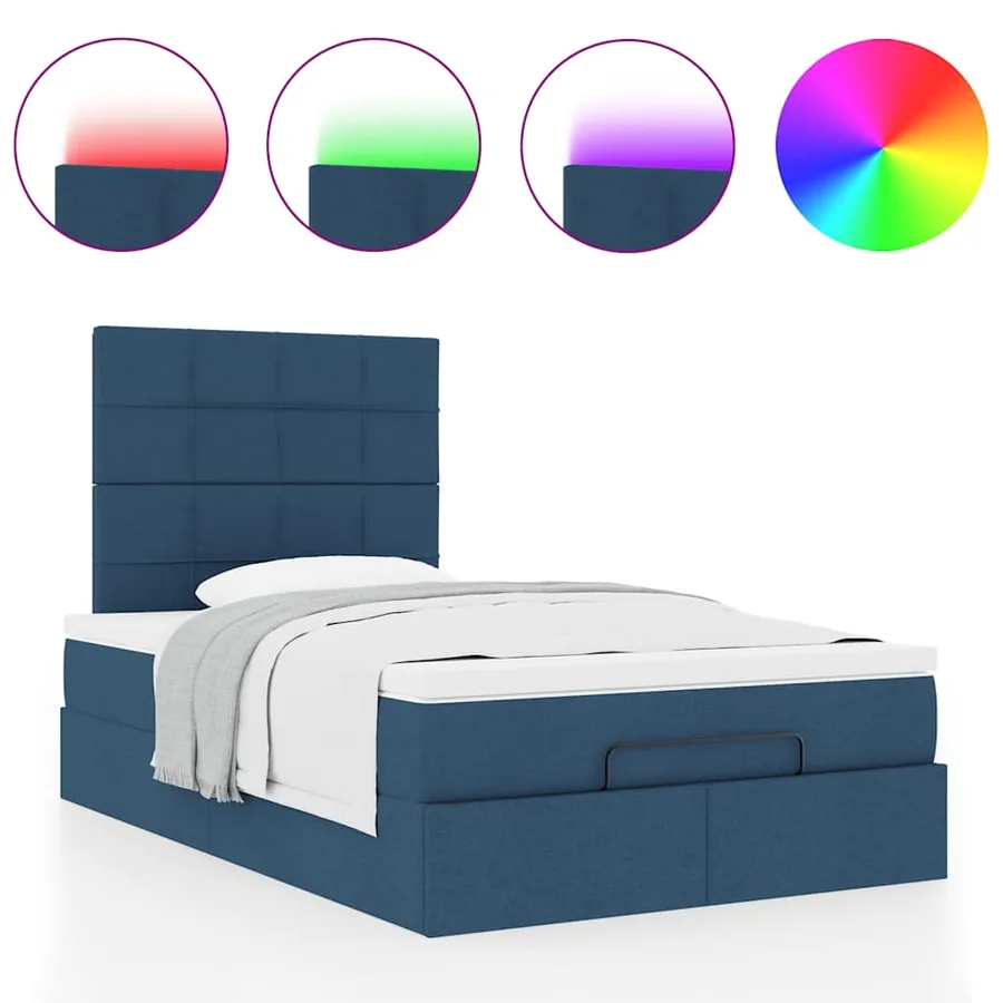 Cadre de lit ottoman avec matelas bleu 120x190 cm tissu - 5