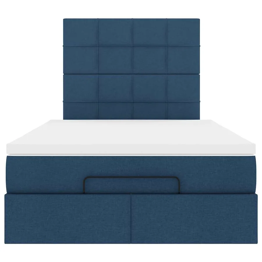 Cadre de lit ottoman avec matelas bleu 120x190 cm tissu - 8