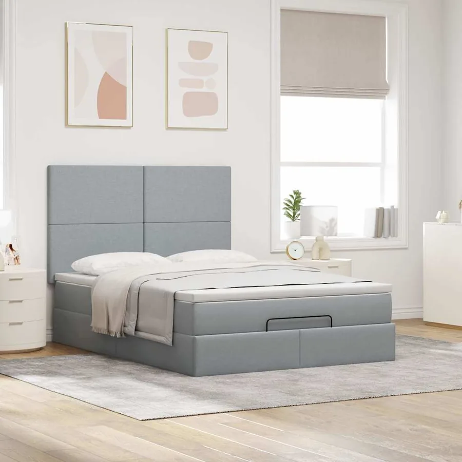Cadre de lit ottoman et matelas gris clair 140x200 cm tissu - 3