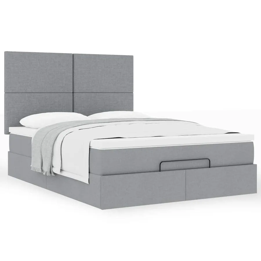 Cadre de lit ottoman et matelas gris clair 140x200 cm tissu - 4