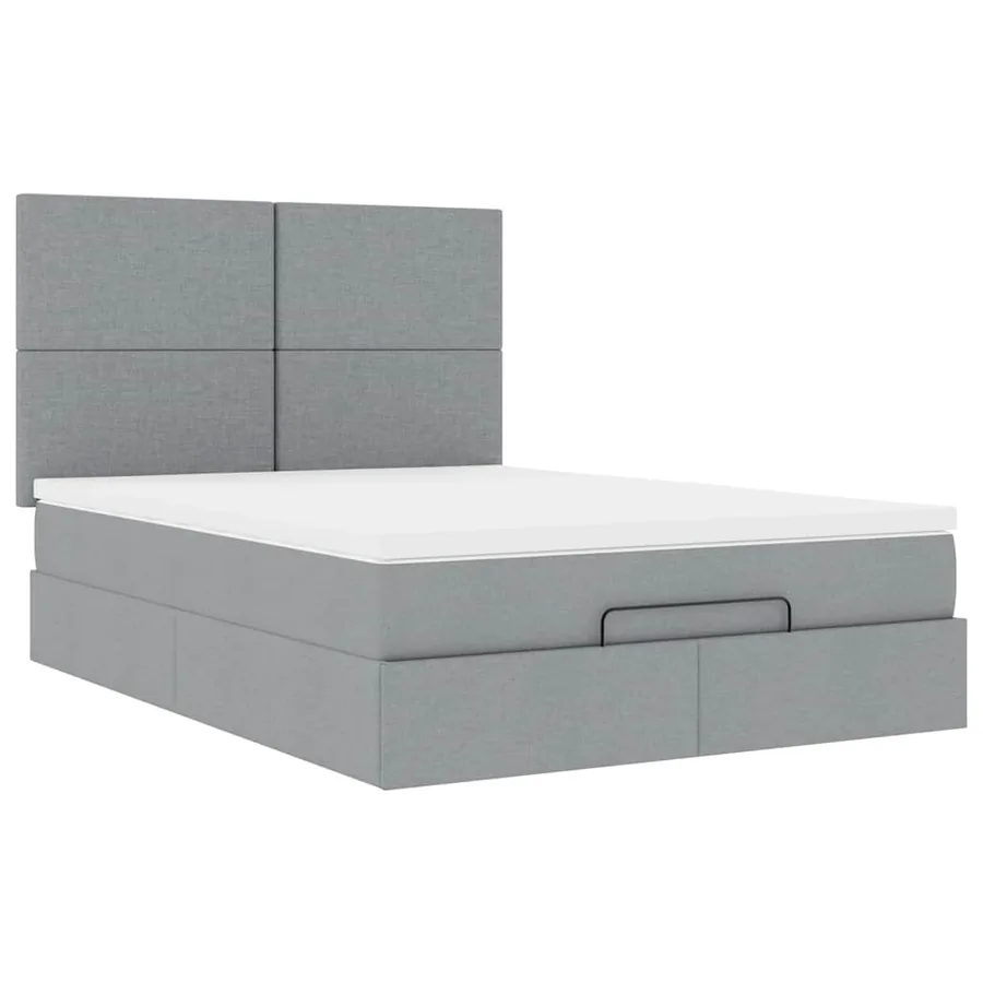 Cadre de lit ottoman et matelas gris clair 140x200 cm tissu - 6