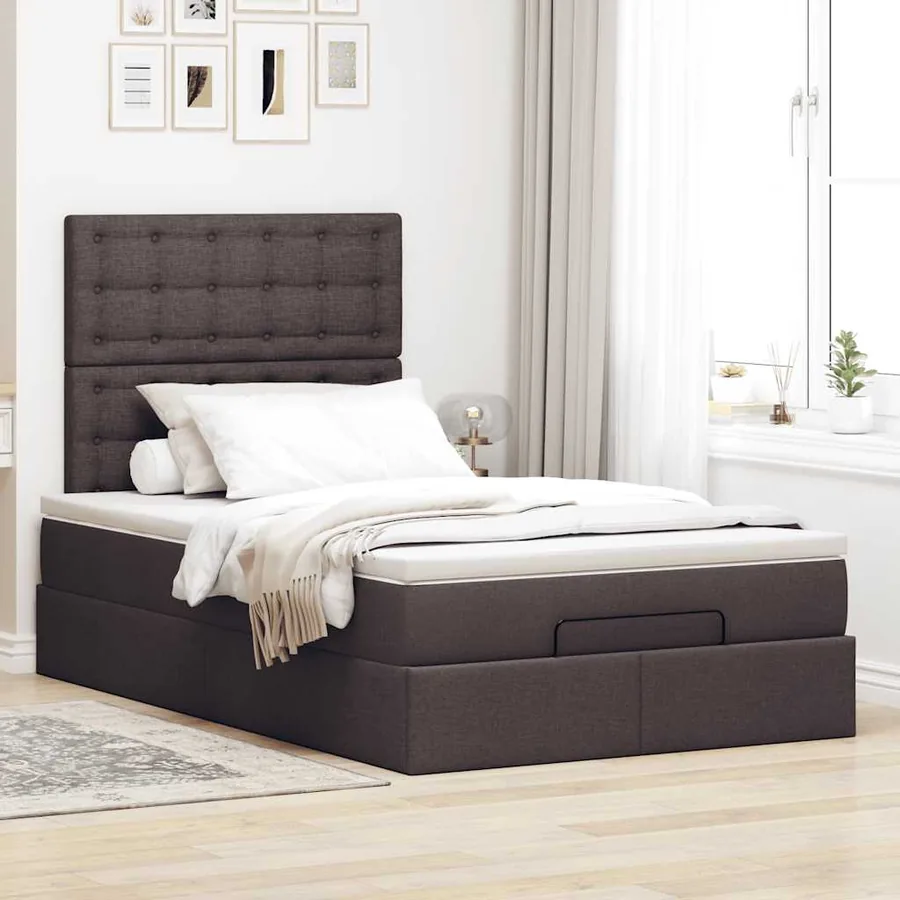 Cadre de lit ottoman avec matelas marron foncé 120x190 cm tissu - 4