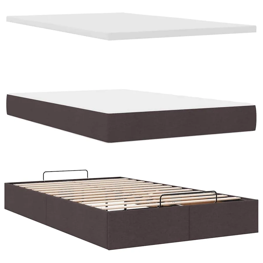 Cadre de lit ottoman avec matelas marron foncé 120x190 cm tissu - 9