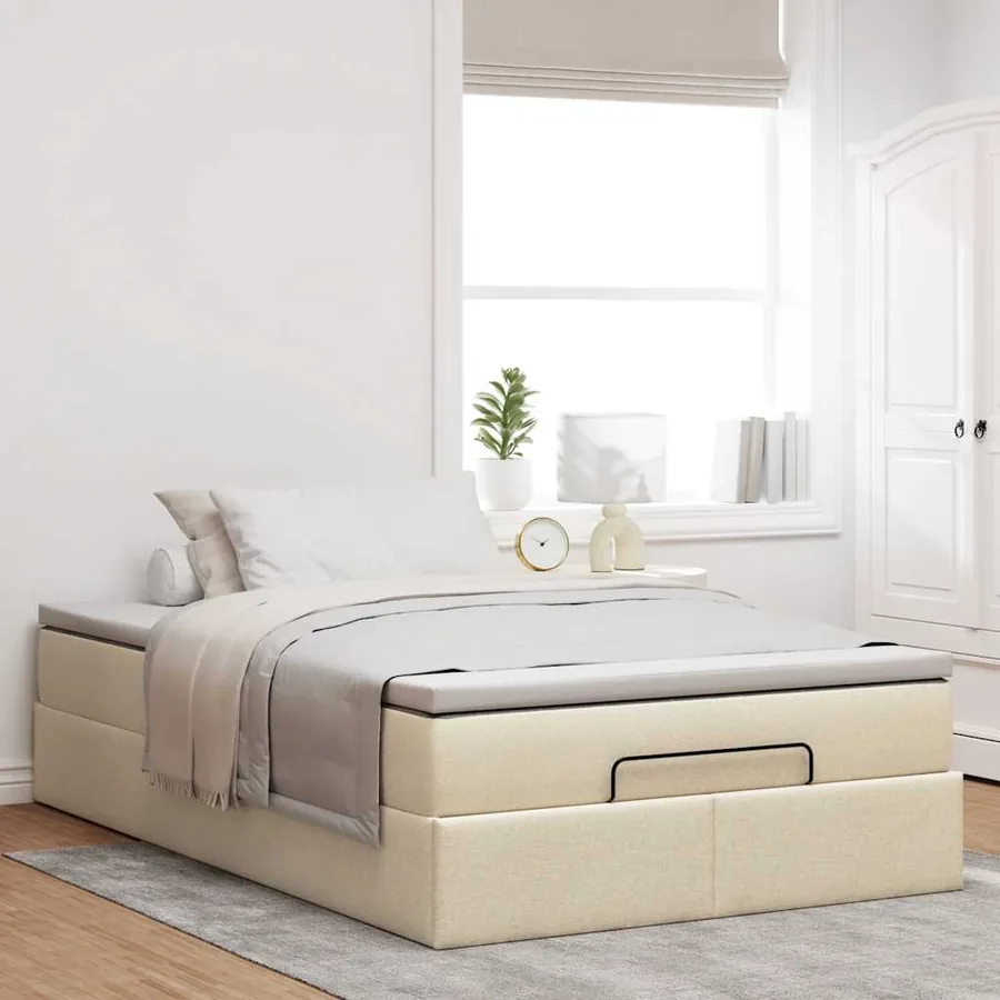 Cadre de lit ottoman avec matelas crème 120x190 cm tissu - 3
