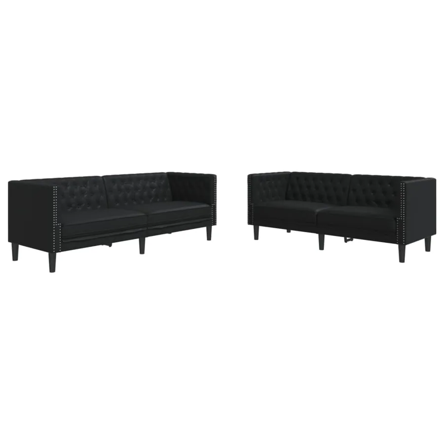 Ensemble de canapé Chesterfield 2 pcs noir similicuir - 2
