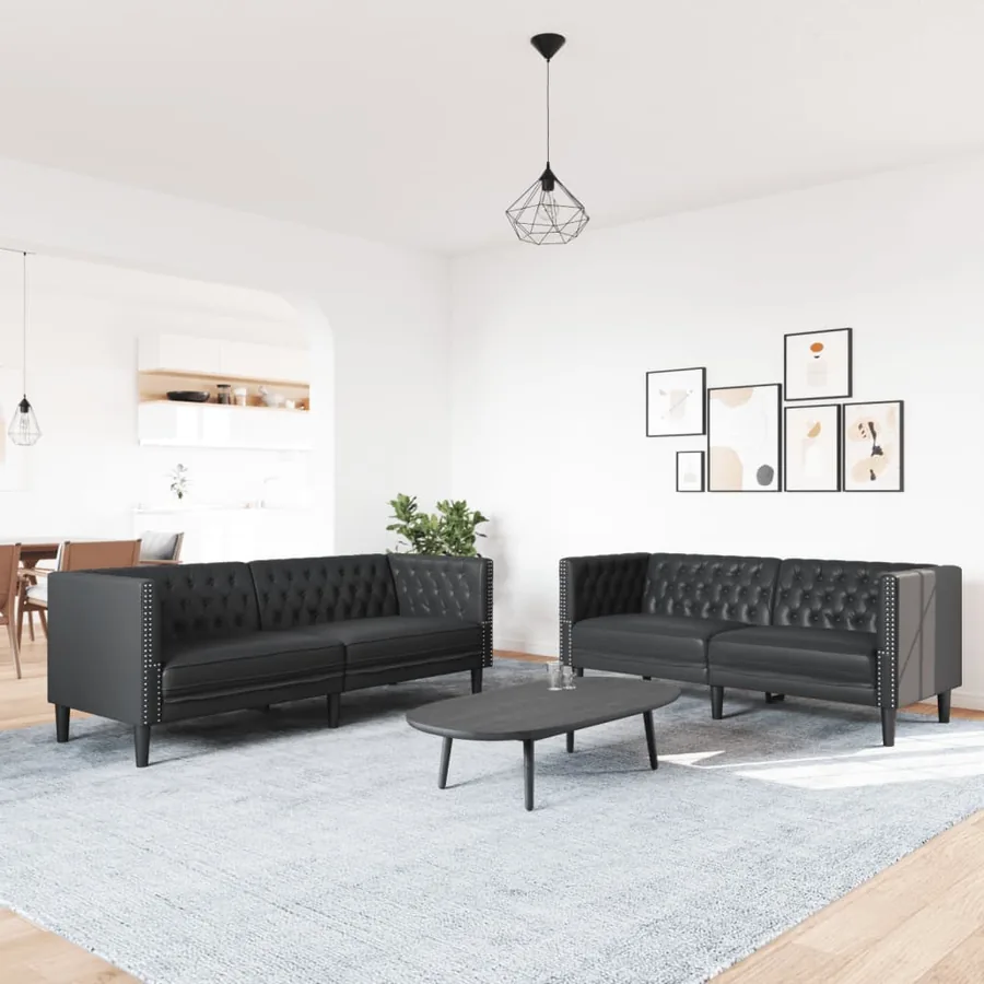 Ensemble de canapé Chesterfield 2 pcs noir similicuir - 3