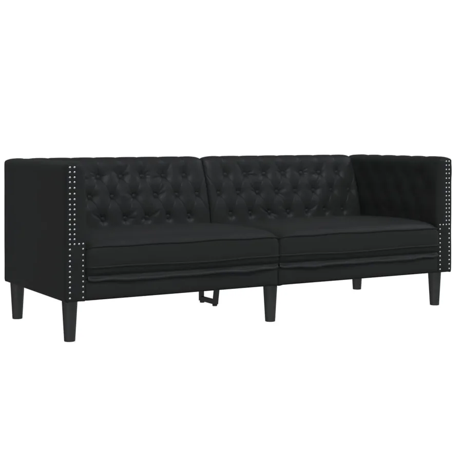 Ensemble de canapé Chesterfield 2 pcs noir similicuir - 4