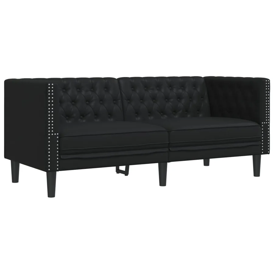 Ensemble de canapé Chesterfield 2 pcs noir similicuir - 5