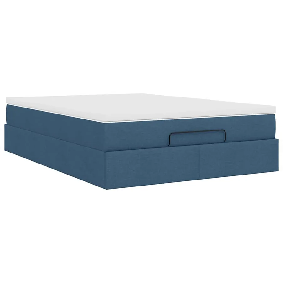 Cadre de lit ottoman avec matelas bleu 140x200 cm tissu - 10