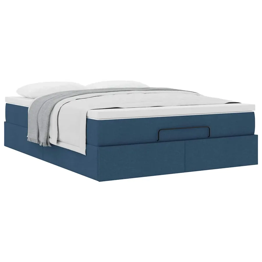 Cadre de lit ottoman avec matelas bleu 140x200 cm tissu - 5