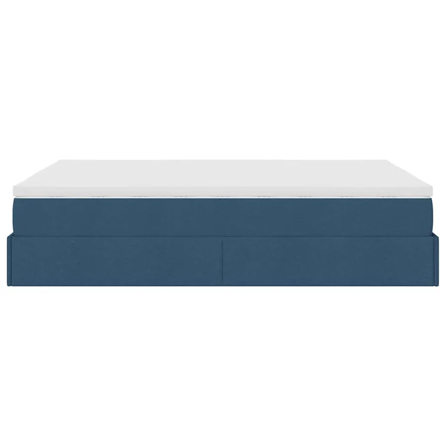 Cadre de lit ottoman avec matelas bleu 140x200 cm tissu - 9