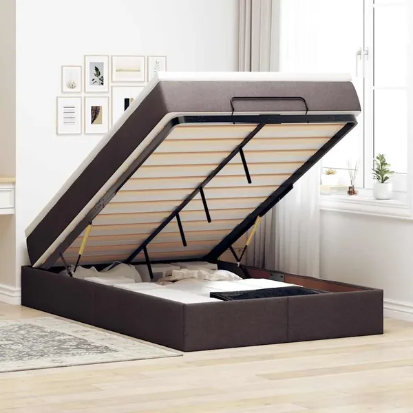 Cadre de lit ottoman avec matelas marron foncé 120x190 cm tissu