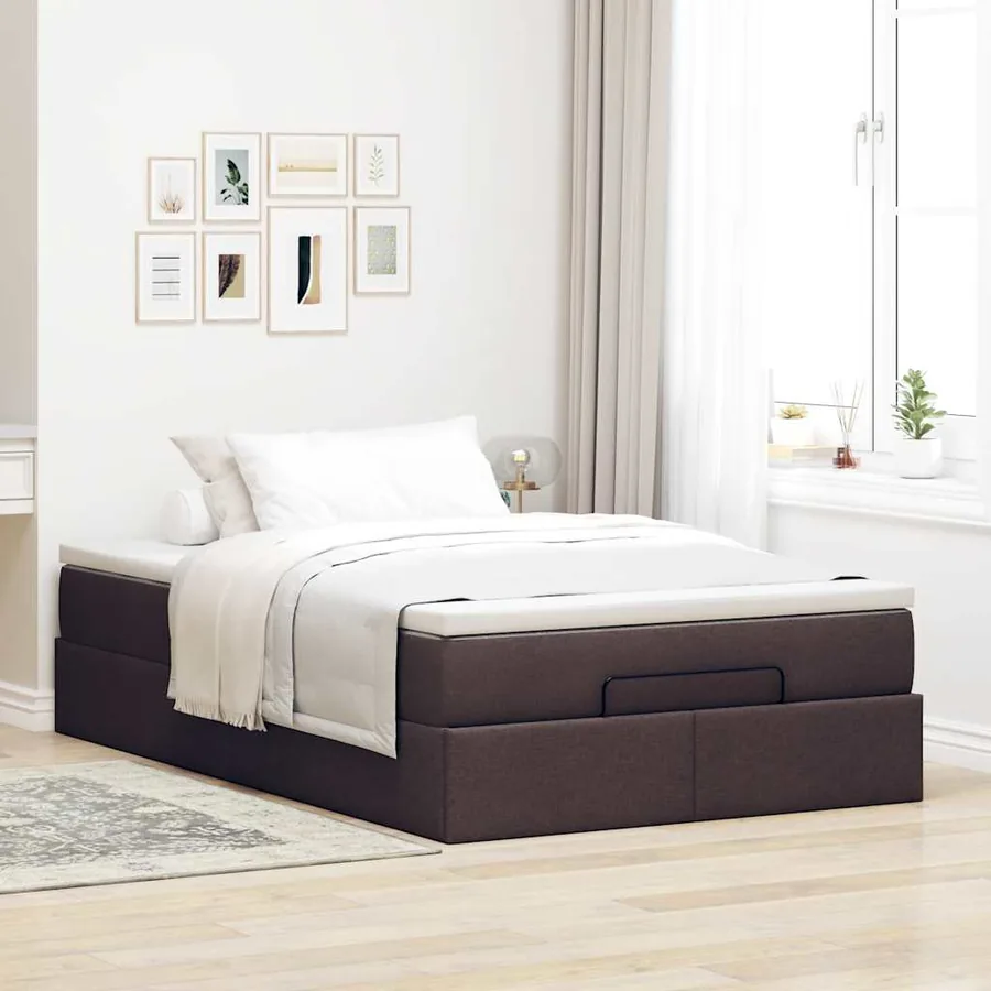 Cadre de lit ottoman avec matelas marron foncé 120x190 cm tissu - 3