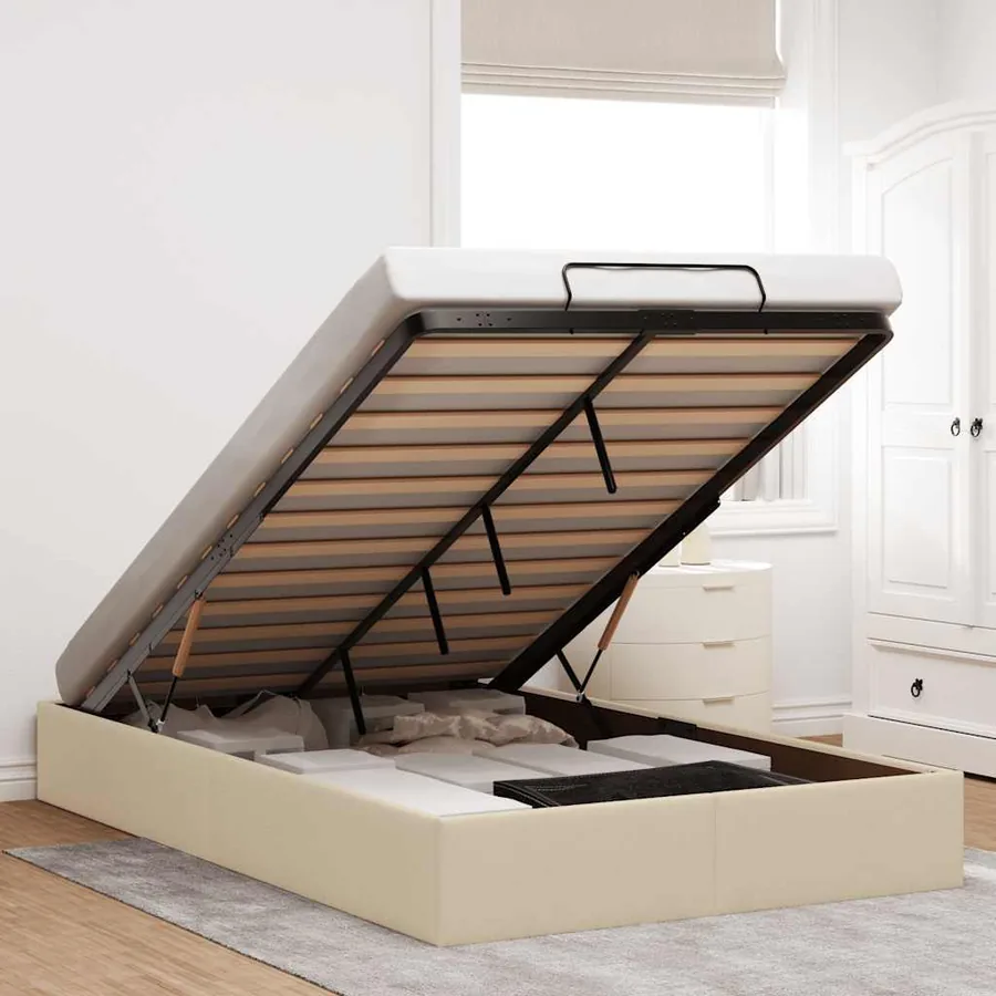 Cadre de lit ottoman sans matelas crème 120x190 cm tissu