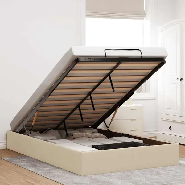Cadre de lit ottoman sans matelas crème 120x190 cm tissu