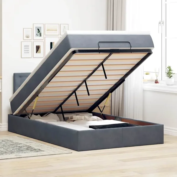 Cadre de lit ottoman et matelas gris foncé 120x200 cm velours