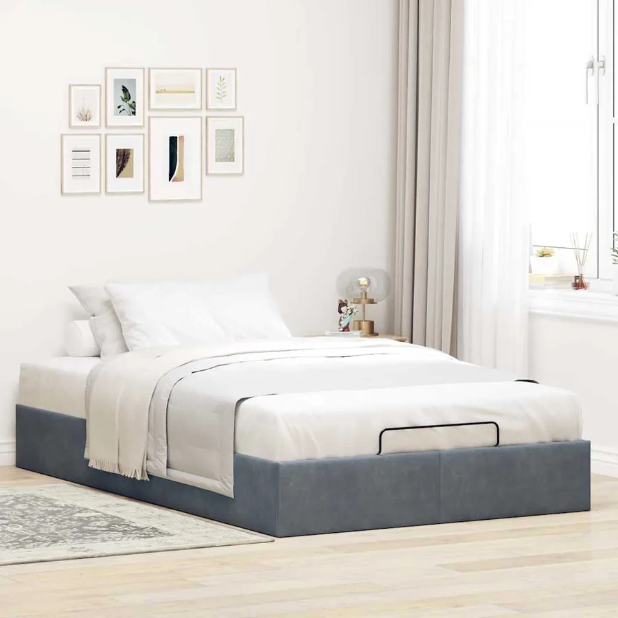 Cadre de lit ottoman sans matelas gris foncé 120x200 cm velours - 3