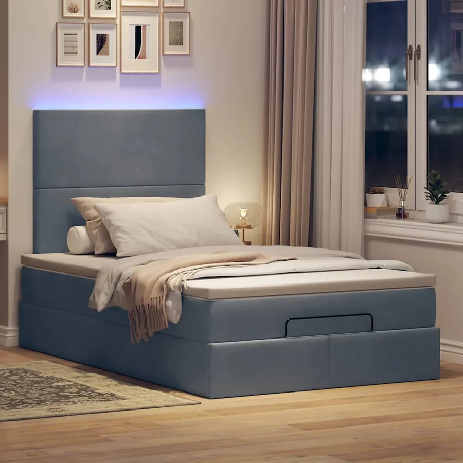 Cadre de lit ottoman et matelas gris foncé 120x200 cm velours - 3