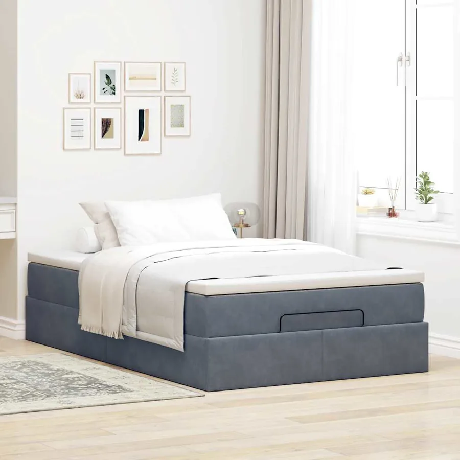 Cadre de lit ottoman et matelas gris foncé 120x200 cm velours - 3