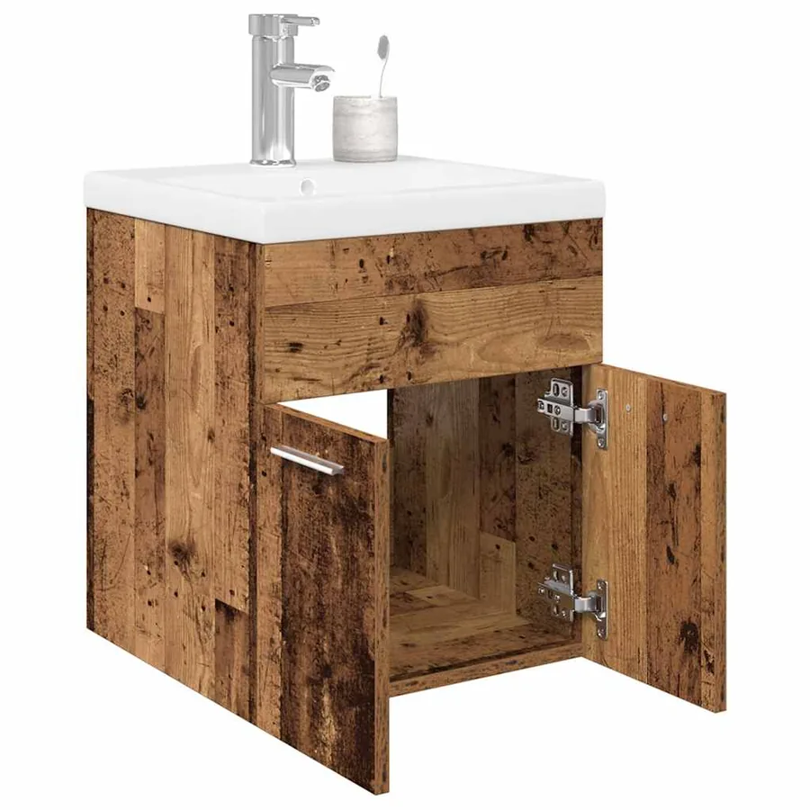 Meuble lavabo avec bassin et robinet intégrés vieux bois