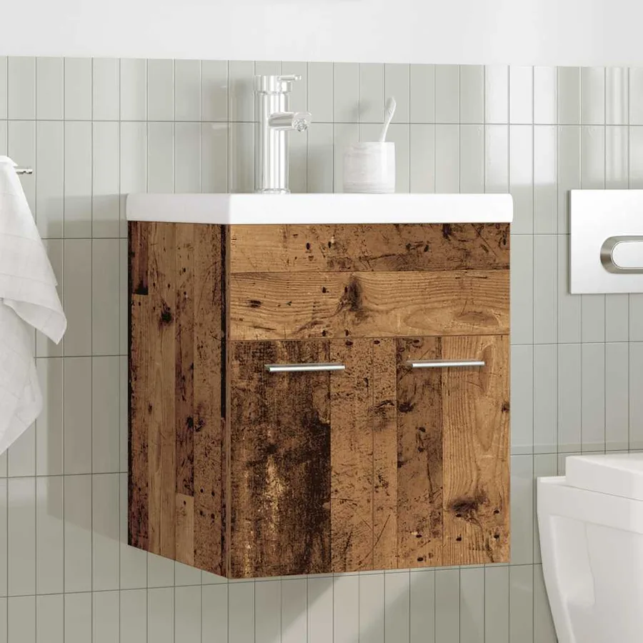 Meuble lavabo avec bassin et robinet intégrés vieux bois - 3