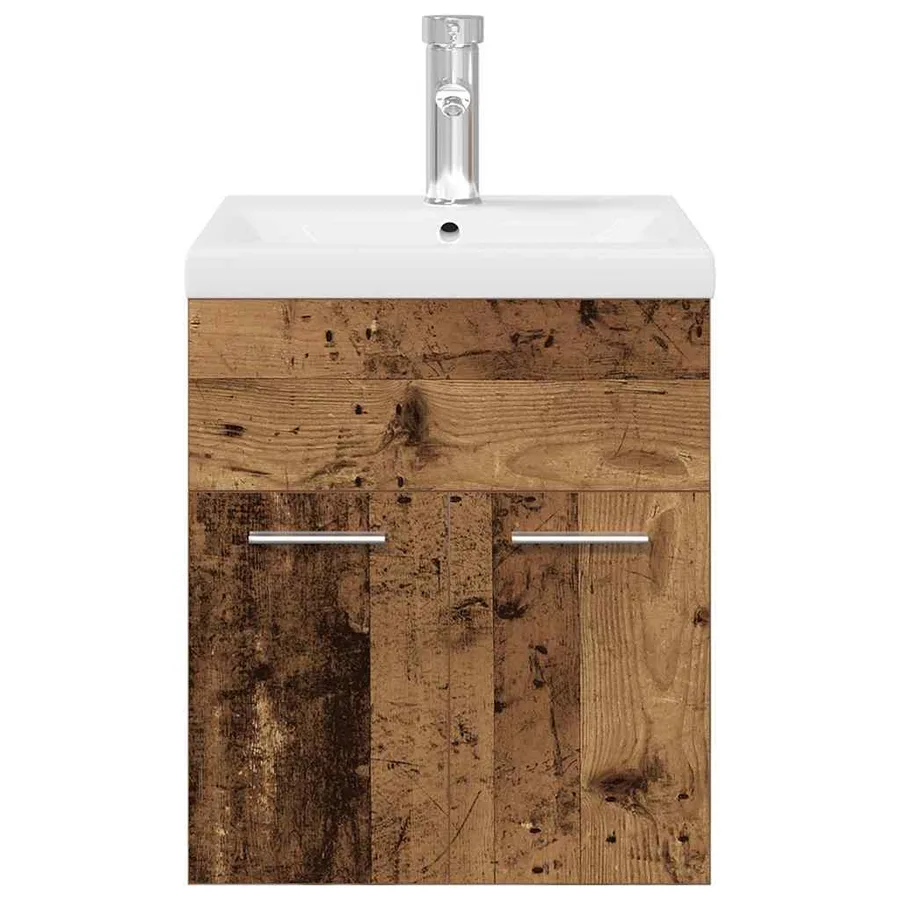 Meuble lavabo avec bassin et robinet intégrés vieux bois - 6