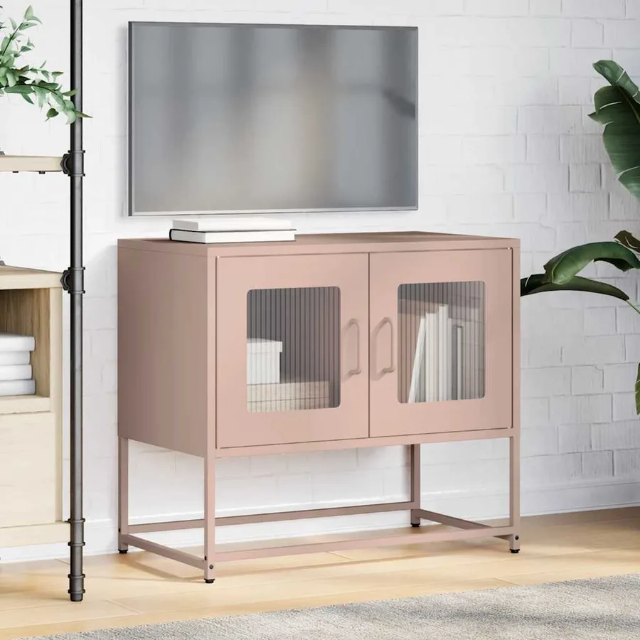 Meuble TV rose 68x39x60,5 cm acier laminé à froid - 3