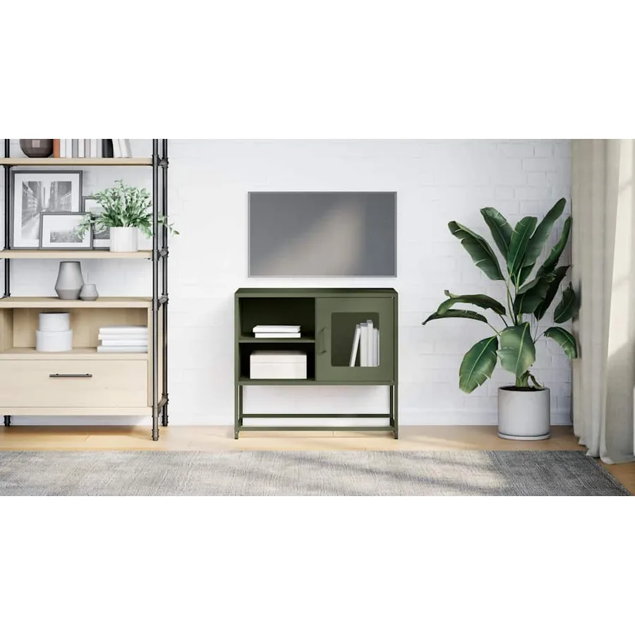 Meuble TV vert olive 68x39x60,5 cm acier - 3