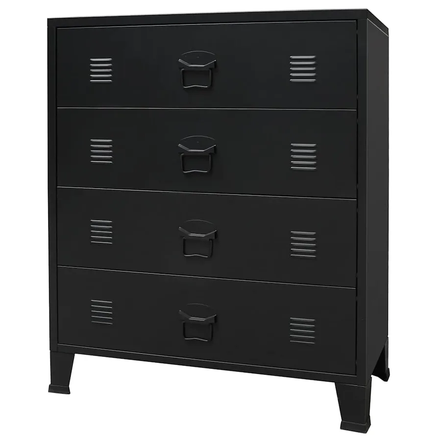 Commode à tiroirs Métal Style Industriel 78x40x93 cm Noir - 2