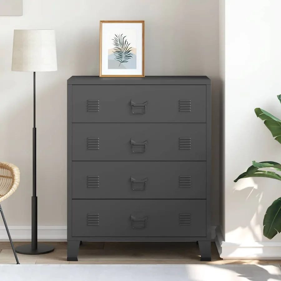 Commode à tiroirs Métal Style Industriel 78x40x93 cm Noir - 3