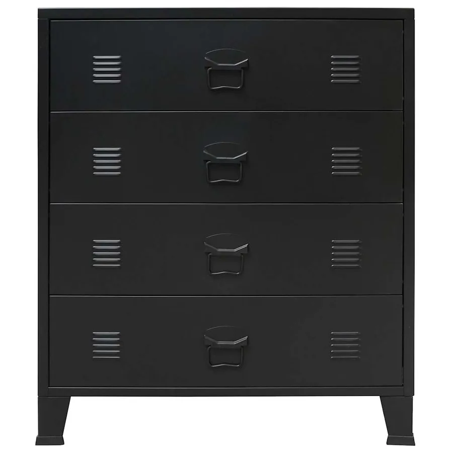 Commode à tiroirs Métal Style Industriel 78x40x93 cm Noir - 4