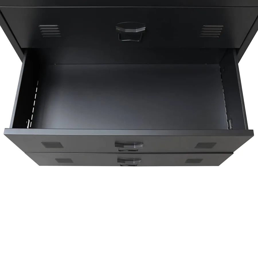 Commode à tiroirs Métal Style Industriel 78x40x93 cm Noir - 9