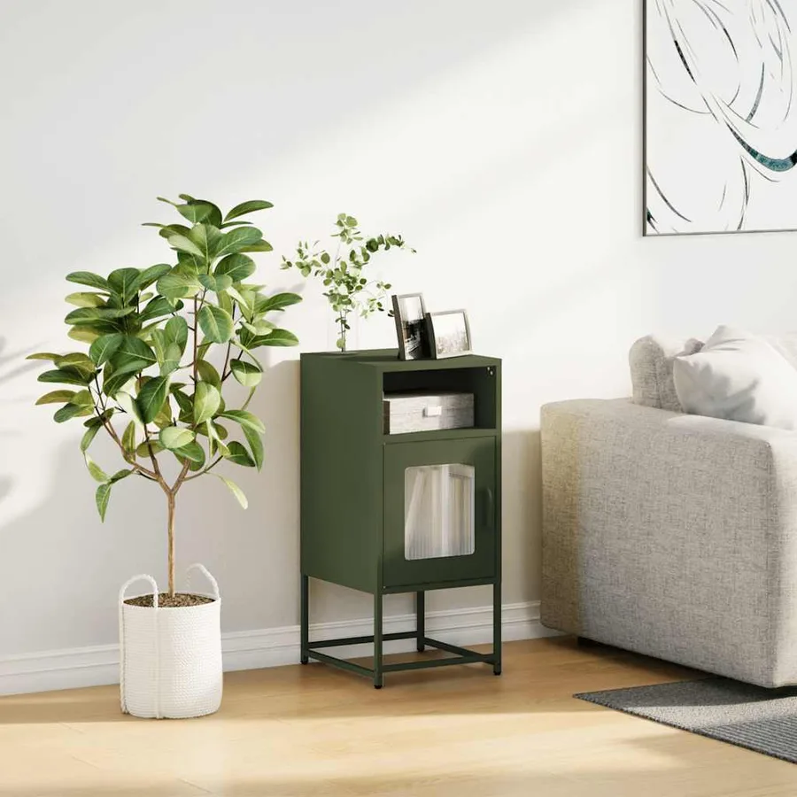 Table de chevet vert olive 36x39x78 cm acier laminé à froid - 3